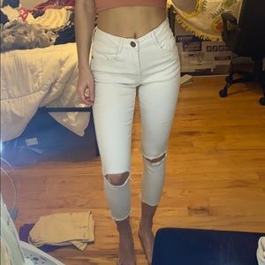 White denim ripped jeans